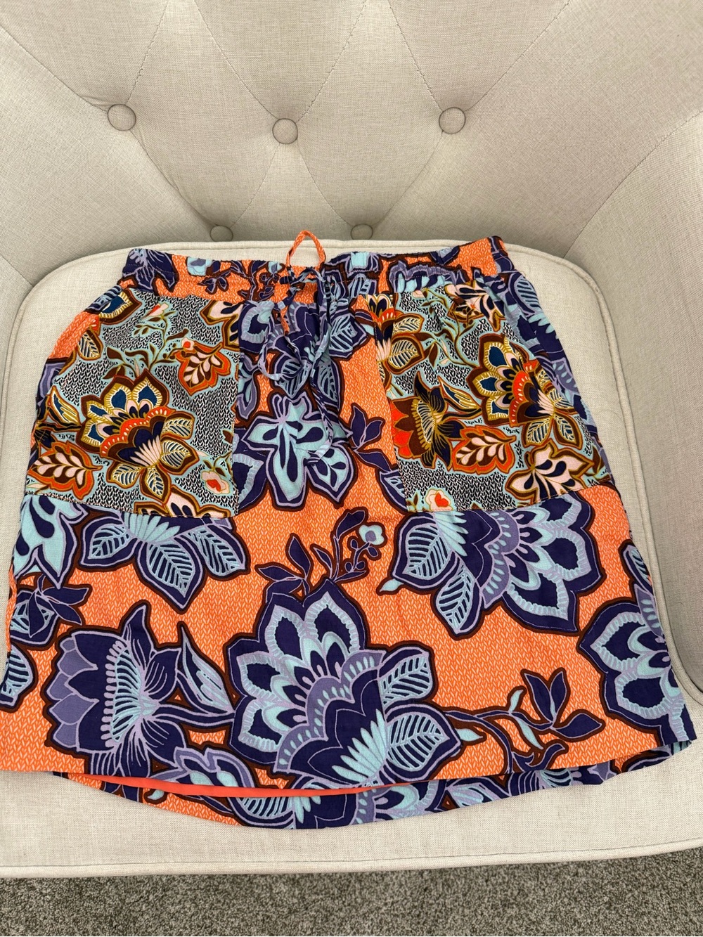 LOFT Orange Floral Mini Skirt with Purple Accents